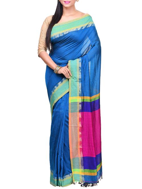 blue bordered saree - 14481976 - Very Small Image - 1