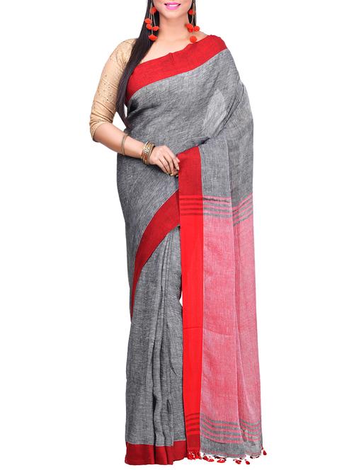 grey bordered saree with blouse - 14481979 - Very Small Image - 1