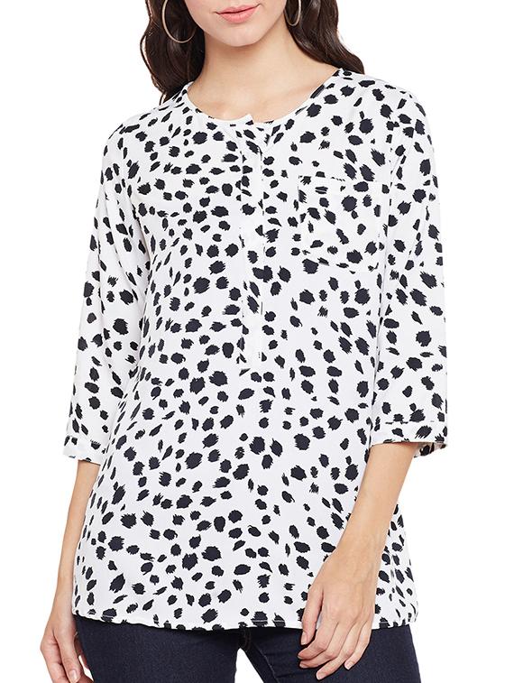 white printed poly crepe top - 14482003 - Zoom Image - 1