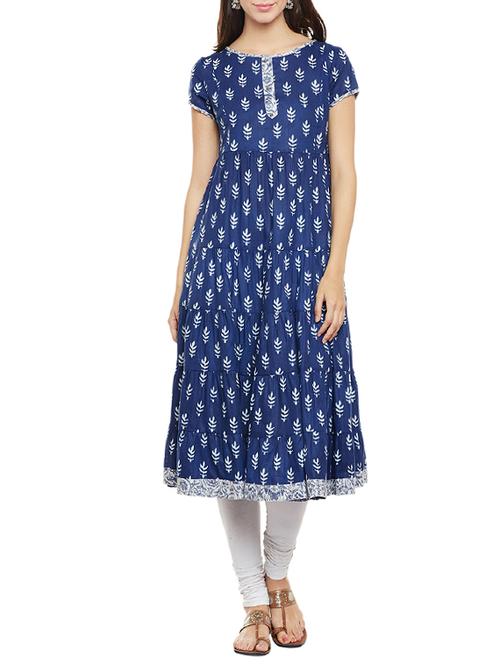 blue cotton tiered kurta - 14482012 - Standard Image - 1