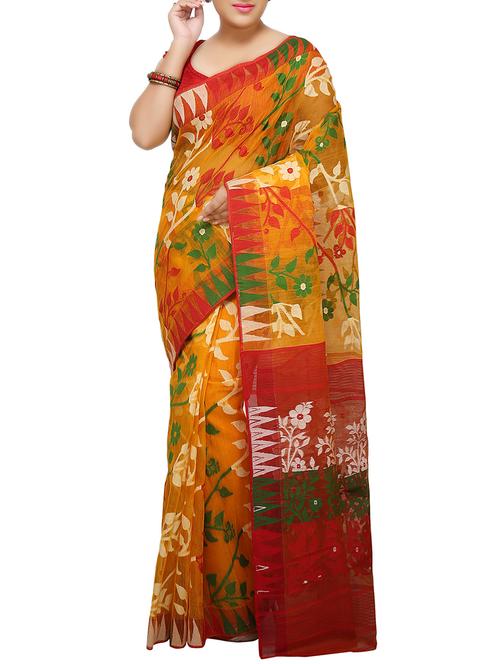 orange jamdani saree - 14482031 - Very Small Image - 1