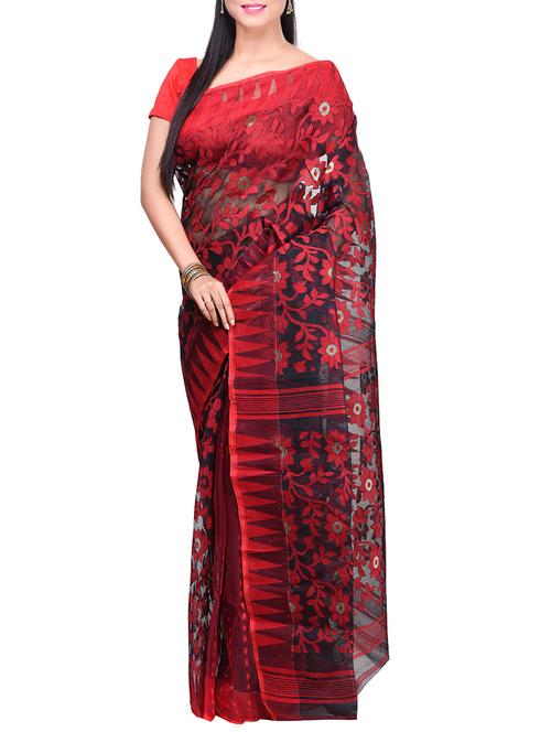 red jamdani saree - 14482038 - Very Small Image - 1
