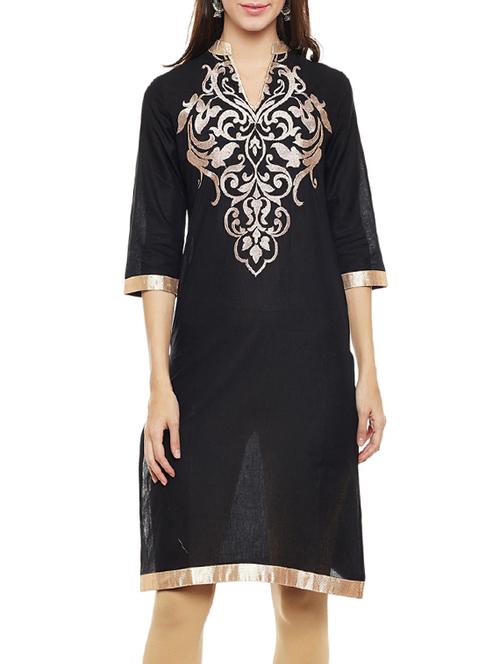 black cotton straight kurta - 14482053 - Very Small Image - 1