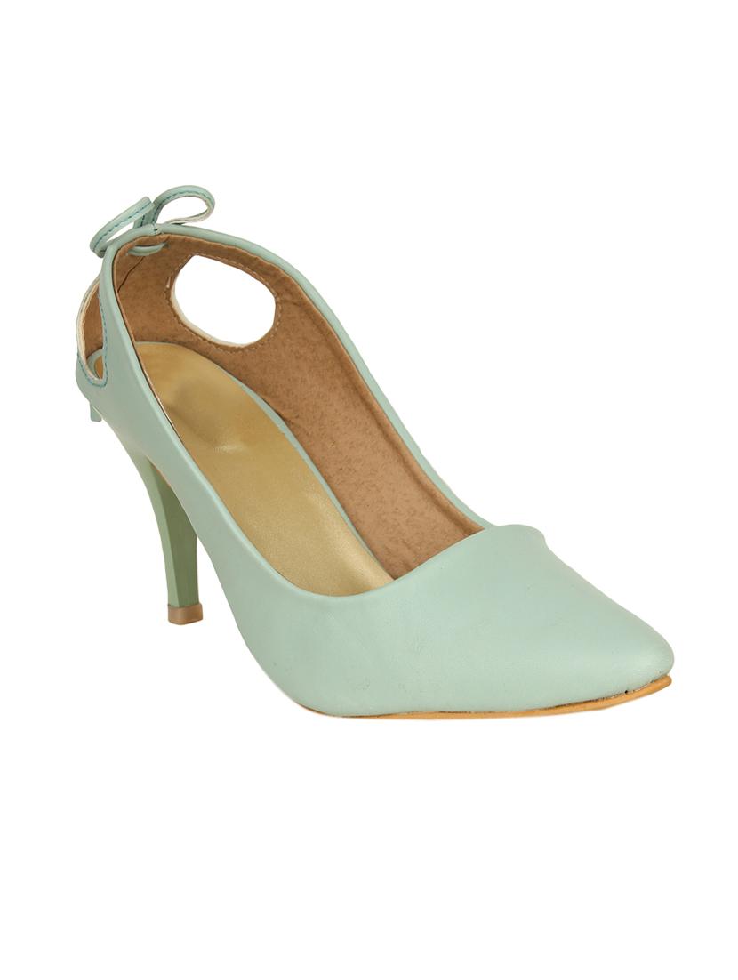 green faux leather slip on pumps