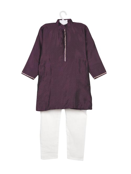 purple silk blend kurta set - 14482158 - Standard Image - 1