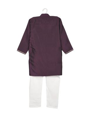 purple silk blend kurta set - 14482158 - Standard Image - 2
