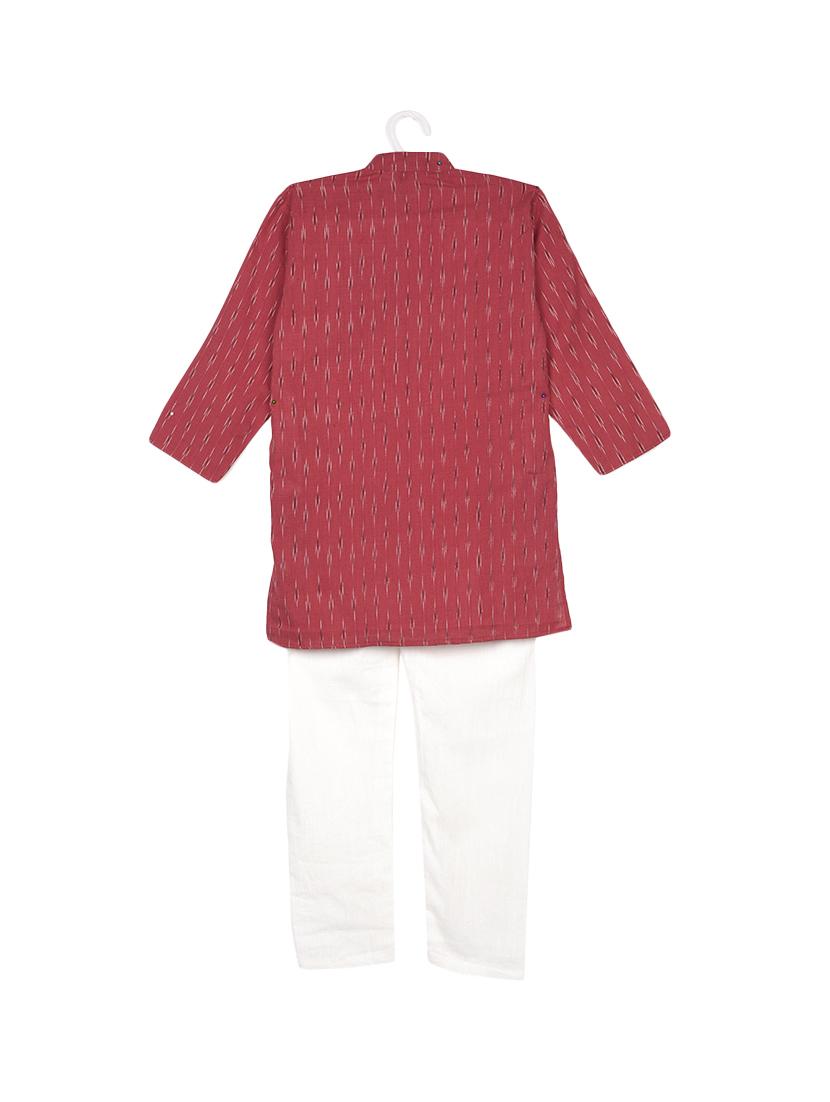 red cotton kurta set - 14482161 - Zoom Image - 2