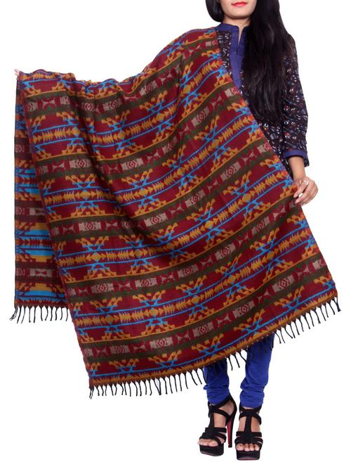 maroon wool reversible shawl - 14482184 - Very Small Image - 1