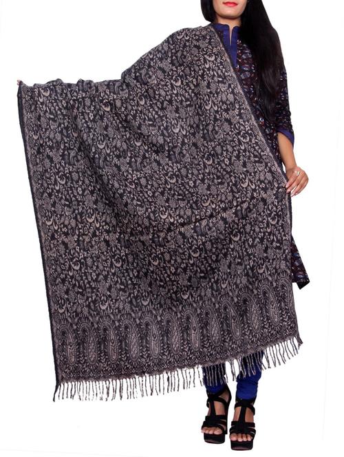 Black wool reversible shawl - 14482222 - Very Small Image - 1