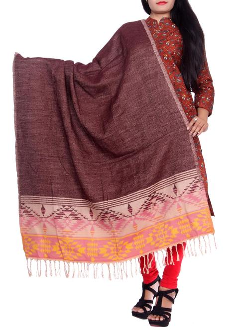 Brown wool reversible shawl - 14482229 - Very Small Image - 1
