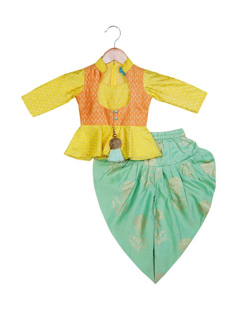 yellow Peplum Top with Dhoti - 14482267 - Standard Image - 1