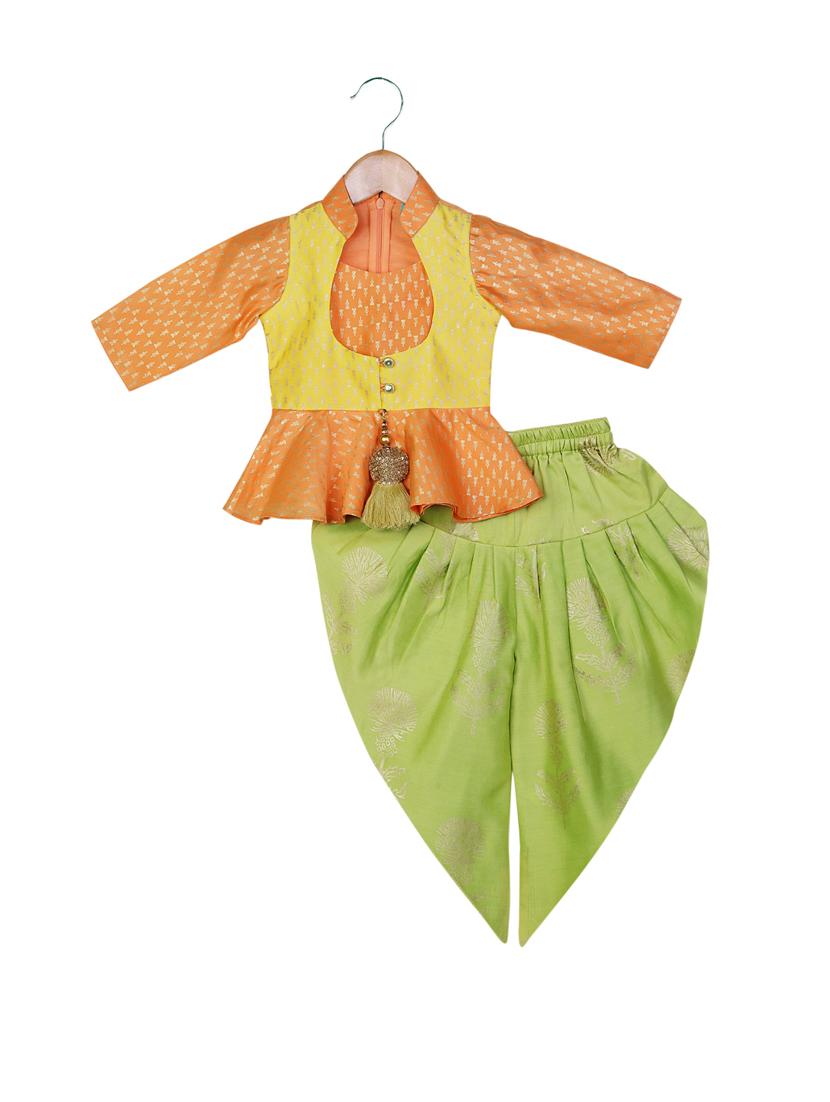 orange Peplum Top with Dhoti - 14482268 - Zoom Image - 1