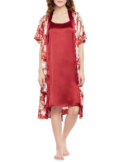 red satin sleepwear robe with nighty - 14482328 - Very Small Image - 1