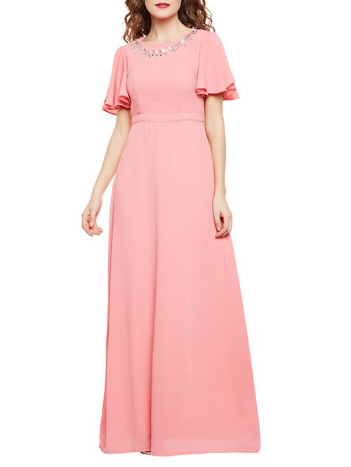 pink georgette gown dress - 14482341 - Standard Image - 1