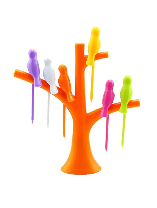 Navisha Birdie Plastic Fruit Fork Set, 7-Pieces, Multicolour - 14482832 - Very Small Image - 1