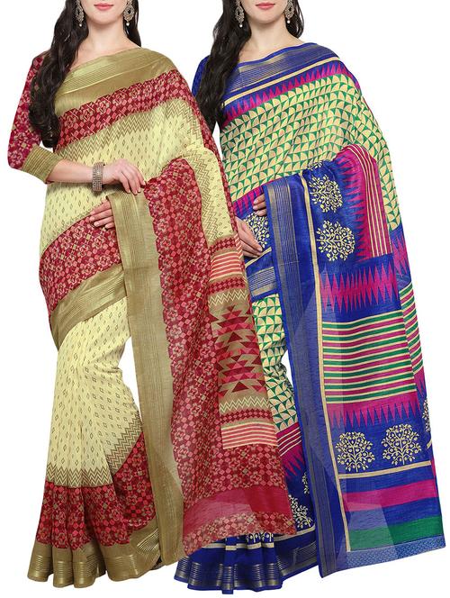 multi colored cotton printed combo saree with blouse - 14482894 - Very Small Image - 1