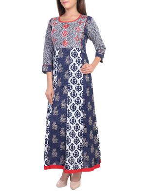 blue cotton anarkali kurta - 14483160 - Standard Image - 2