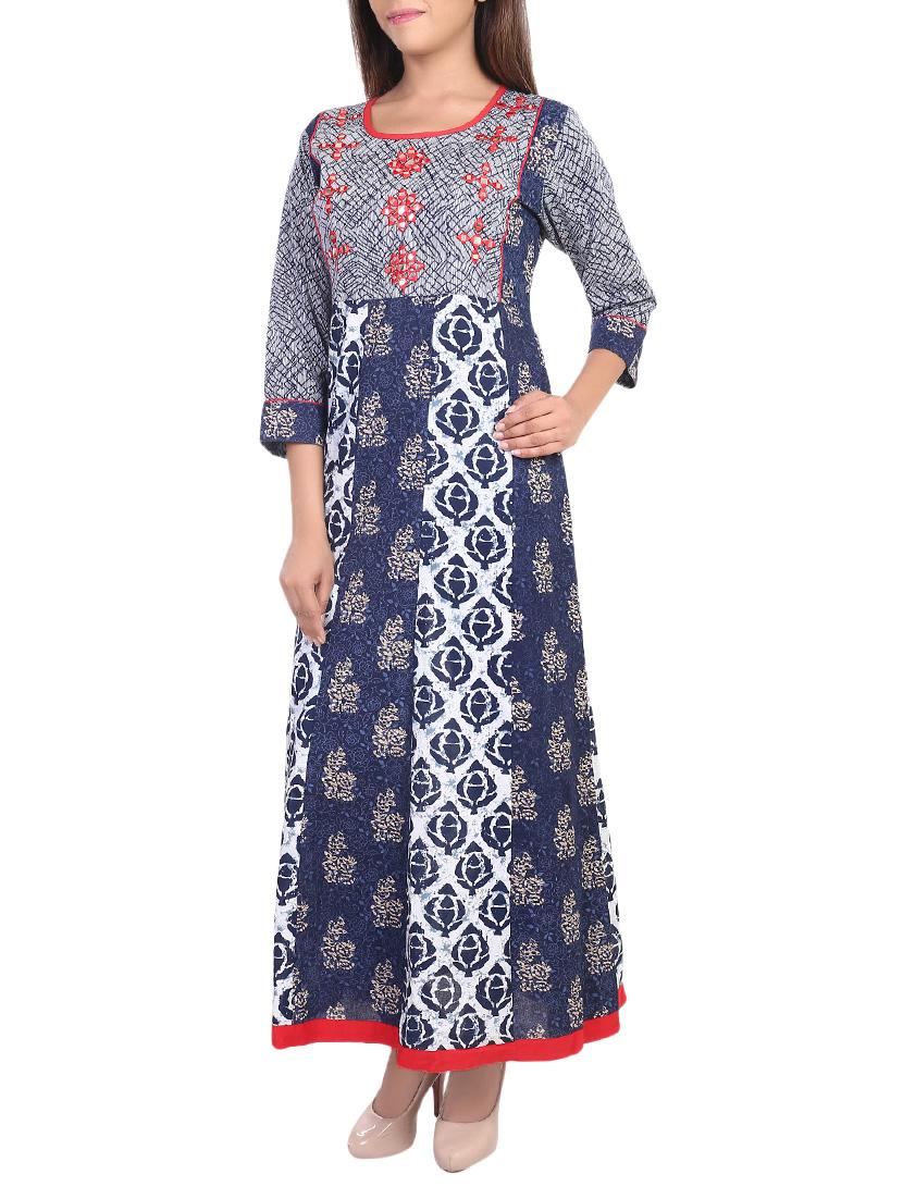 blue cotton anarkali kurta - 14483160 - Zoom Image - 2