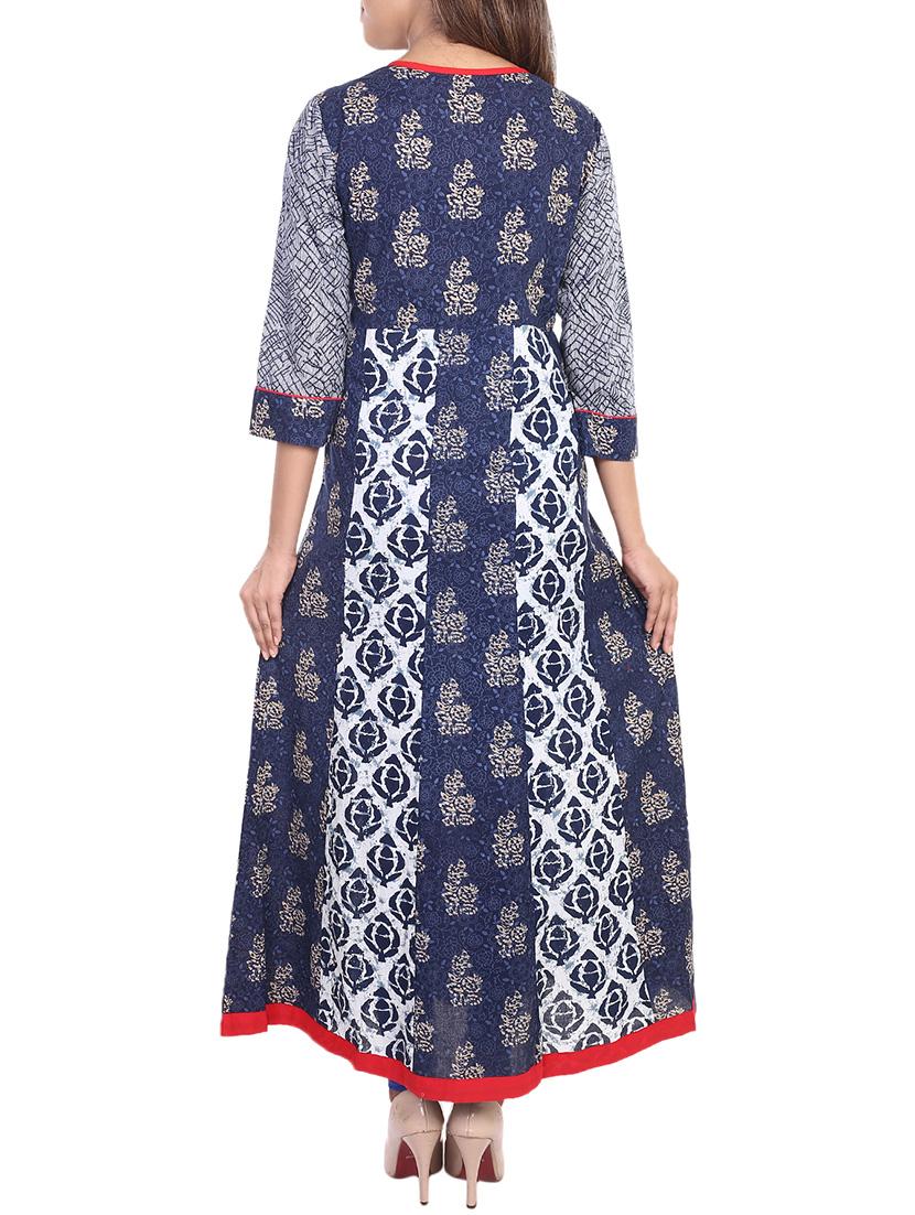 blue cotton anarkali kurta - 14483160 - Zoom Image - 3