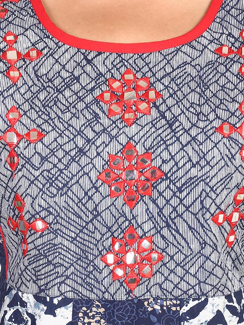 blue cotton anarkali kurta - 14483160 - Zoom Image - 4