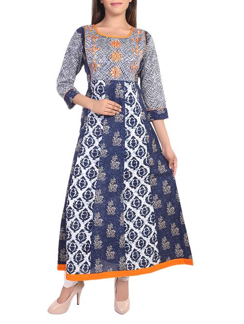blue cotton anarkali kurta - 14483161 - Standard Image - 1