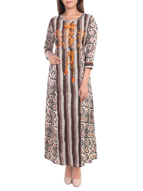 brown cotton a-line urta - 14483163 - Very Small Image - 1