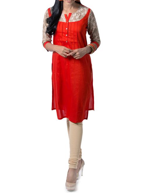 orange silk straight kurta - 14483233 - Very Small Image - 1