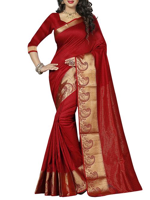 red woven saree - 14483316 - Very Small Image - 1