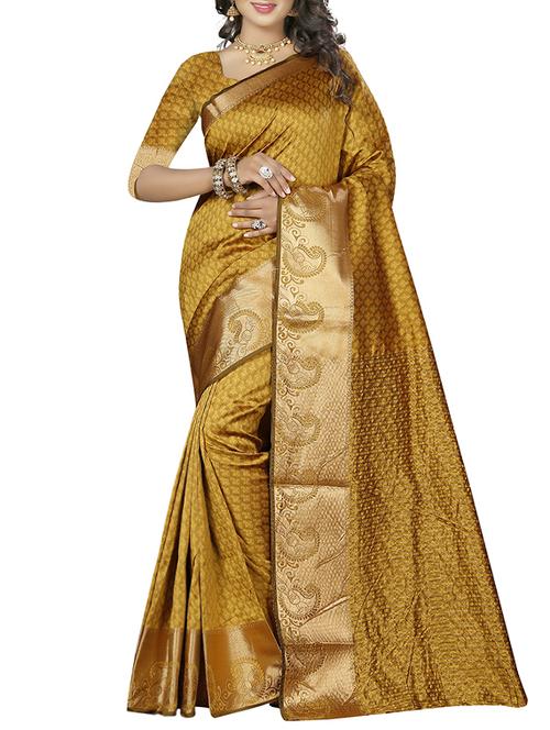 mustard woven saree - 14483317 - Very Small Image - 1