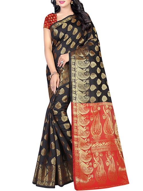 black cotton silk banarasi saree with blouse - 14483324 - Very Small Image - 1