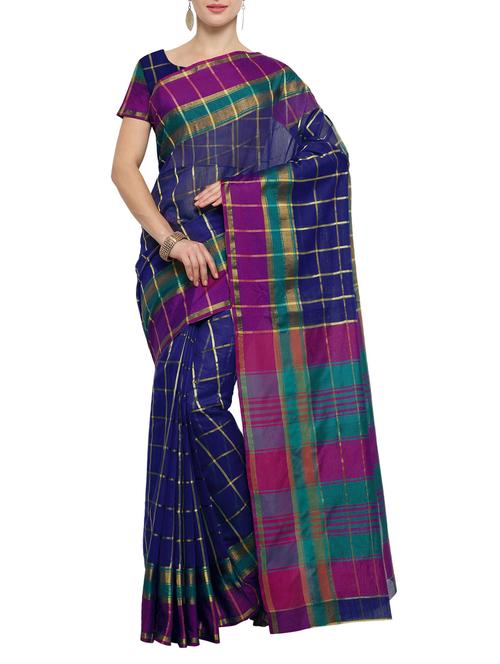 blue silk blend printed saree with blouse - 14483358 - Standard Image - 1