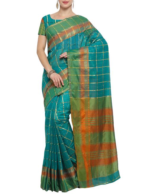 Zari Checkered woven saree with blouse - 14483364 - Very Small Image - 1