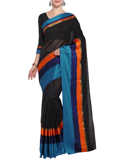 Stripes bordered saree with blouse - 14483370 - Standard Image - 1