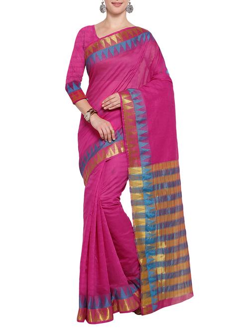 Zari bordered saree with blouse - 14483371 - Standard Image - 1