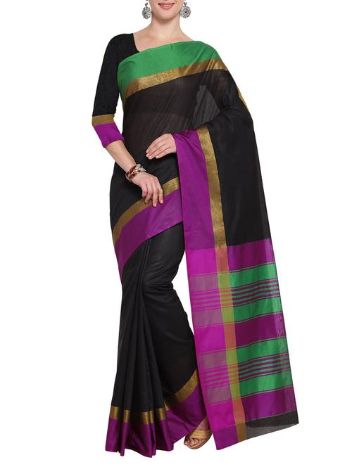 Contrast bordered saree with blouse - 14483375 - Standard Image - 1