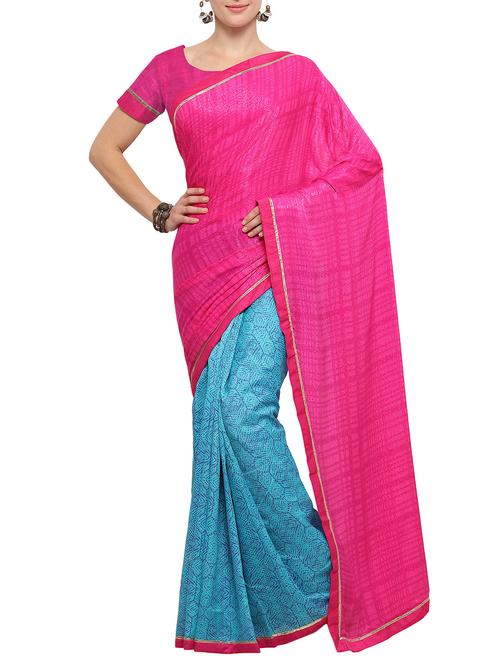 pink and blue half and half saree - 14483547 - Very Small Image - 1