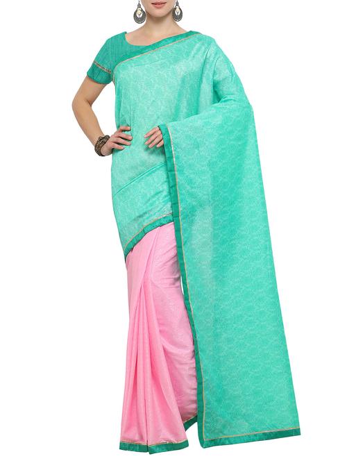 green and pink half and half saree - 14483572 - Very Small Image - 1