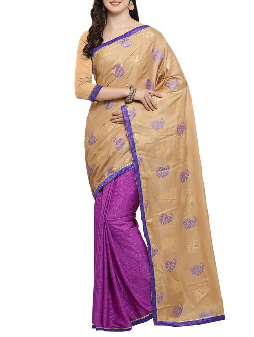 beige and purple half and half saree - 14483574 - Very Small Image - 1