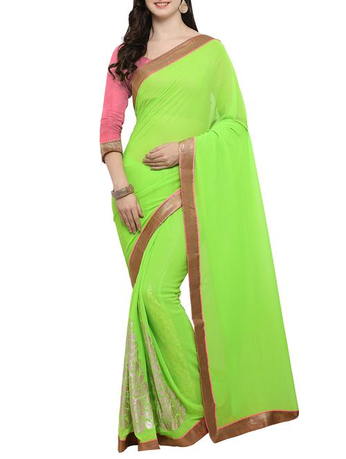 green printed saree - 14483575 - Very Small Image - 1