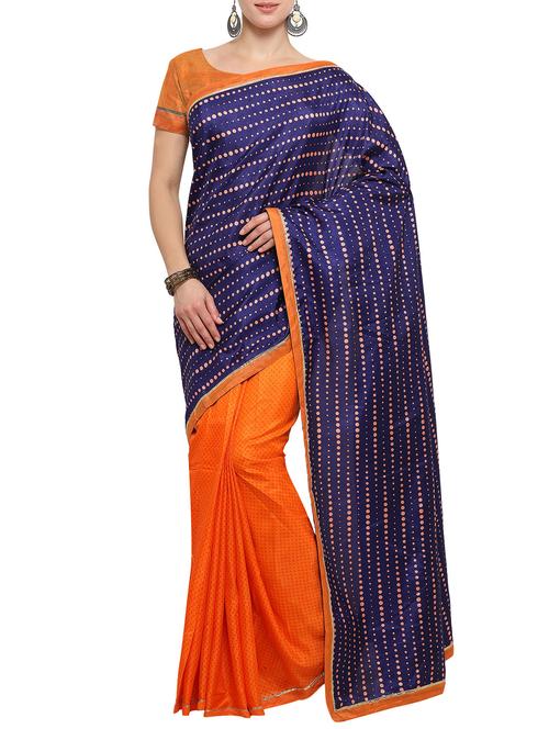 Blue and orange half and half saree - 14483588 - Very Small Image - 1