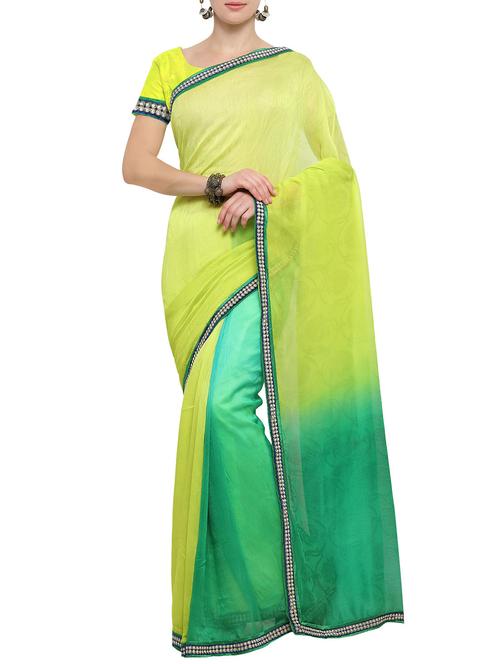 yellow andd green ombre saree - 14483592 - Very Small Image - 1