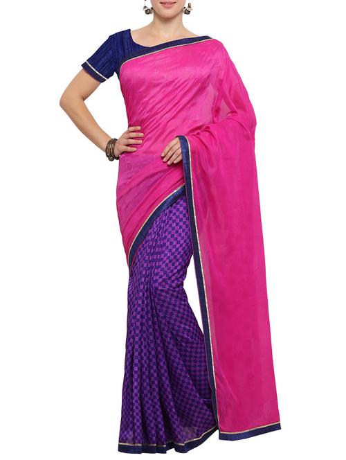 pink and purple half and half saree - 14483595 - Very Small Image - 1