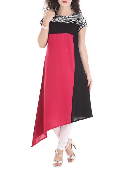 multicolored rayon asymmetric kurta - 14483760 - Very Small Image - 1