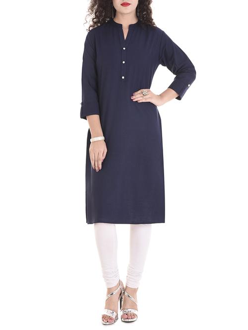 blue cotton straight kurta - 14483761 - Very Small Image - 1