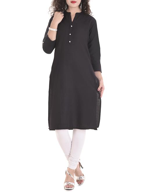 black cotton straight kurta - 14483763 - Very Small Image - 1