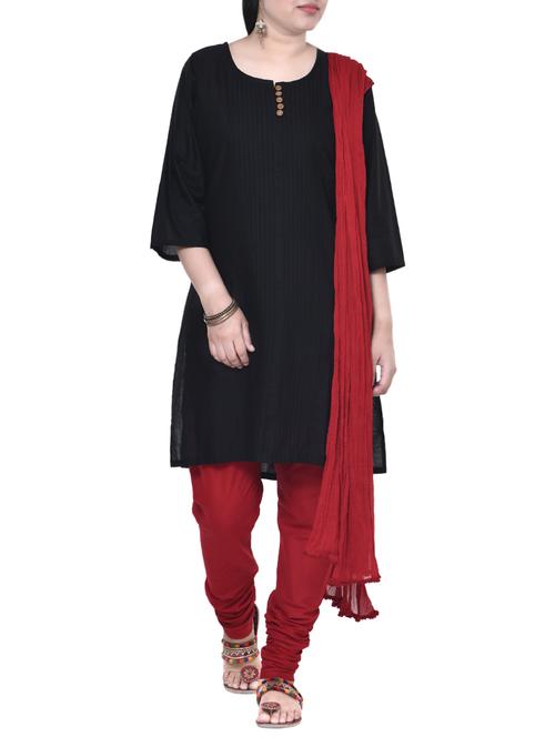 Red Churidar with Dupatta Set - 14483877 - Very Small Image - 1