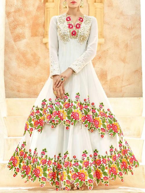 white semi-stitched anarkali suit - 14484148 - Very Small Image - 1