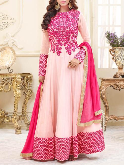 pink georgette anarkali suits semistitched suit - 14484152 - Very Small Image - 1