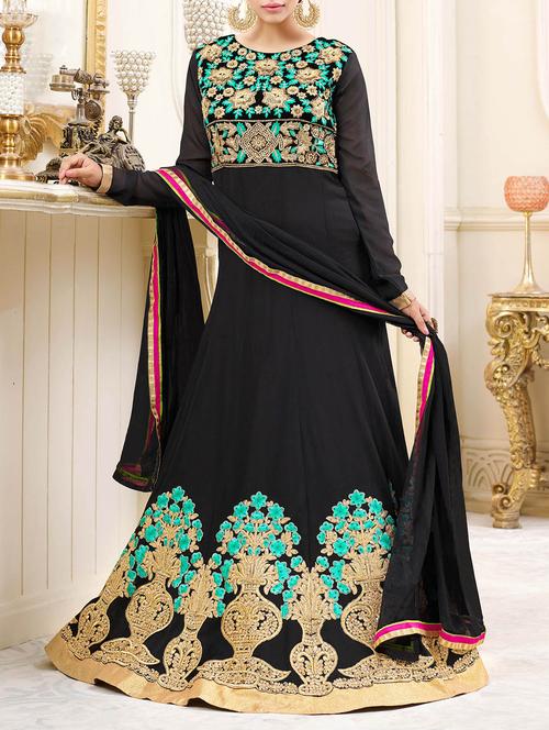 black georgette anarkali suits semistitched suit - 14484156 - Very Small Image - 1