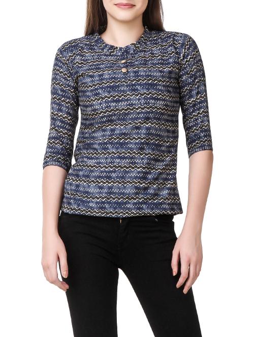 blue printed crepe top - 14484321 - Standard Image - 1